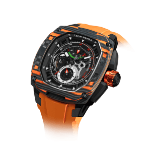 TSAR BOMBA Men's Automatic Watch | Orange | Titanium Case | Carbon Fiber Bezel | Skeleton Dial | 10ATM Waterproof Mechanical Luxury Men's Wristwatch | Dark Matter 2 TB8602