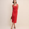 Red Square Neck Button Front Dress