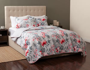 QE Home Ava Recycled Polyester Coverlet Set, Floral, Pink, King