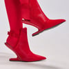 AKIRA Azalea Wang Jost Pony Hair Upper Wedge Pump Shoes | Red | Size 9