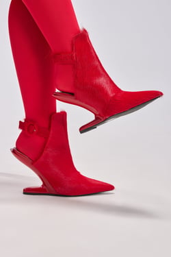 AKIRA Azalea Wang Jost Pony Hair Upper Wedge Pump Shoes | Red | Size 10