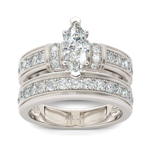 Jeulia Art Deco Milgrain Marquise Cut Sterling Silver Ring Set