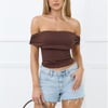 Elevated Minimal Off Shoulder Crop Top Brown