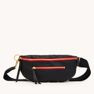 Hammitt Charles Crossbody Black Brushed Gold Red Zip