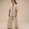Stone Pleated Wide Leg Tailored Trousers