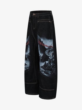 Dark Gothic Graphic Wide-Leg Jeans - Black / 2XL