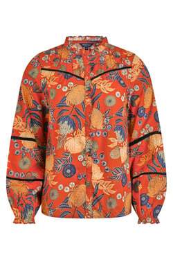 Weird Fish Bodhi Printed Long Sleeve Blouse Rust Leaves Size 8