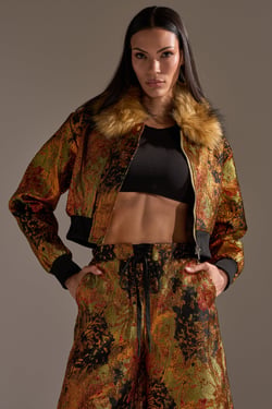 AKIRA Twin Flame Brocade Bomber Jacket | Size 1X