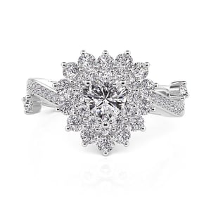 Jeulia Double Halo Twist Heart Promise Ring Sterling Silver