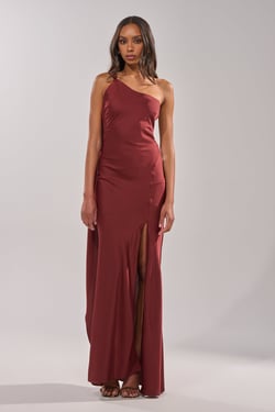 AKIRA Rsvp Ready Satin Maxi Dress | Size Large