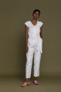 Evening Chai Jumpsuit in White - Coconut White / XL