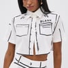 AKIRA Blank Space Cropped Short Sleeve Button Down Top | Black | Size XL