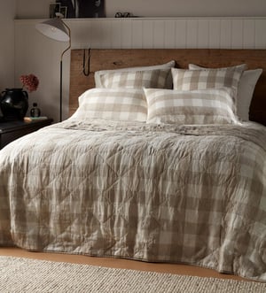 Natural Gracie Gingham Linen Quilted Throw