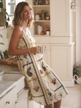 Womens Cream Natural Sea Life Tile Voile Midi Night Dress - 3XL / 22-24 / Natural