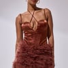 AKIRA Somethin Extra Feather Mini Dress | Brown | Size Medium