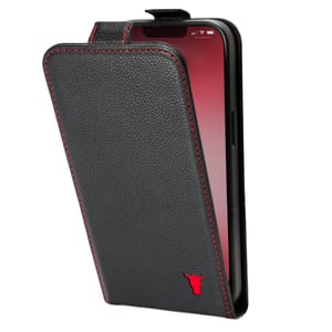 iPhone 13 Leather Flip Case (MagSafe Charging) - Black with Red Detail