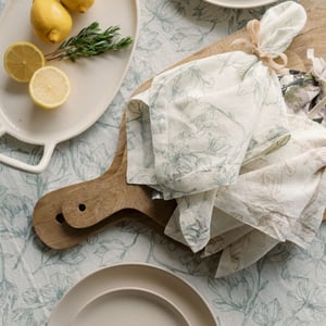 Grey and Green Lilies Tablecloth and Napkins