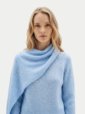 Cashmere Sweater with Draped Scarf - XL / light blue / WK1107-0520