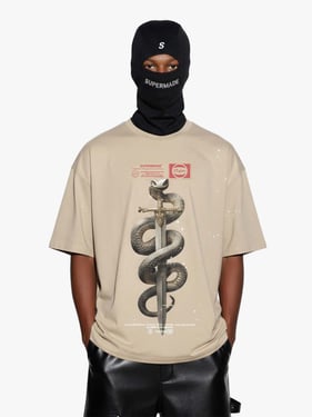 Snake and Sword Graphic T-Shirt - Apricot / 2XL