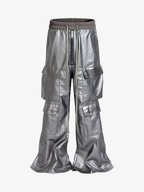 RO Style Matte Coated Leather Baggy Trousers - 2339 - Silver / L