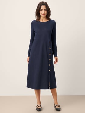 Cotton Contrast Button Midi Dress ALMA - Navy Blue / XXL