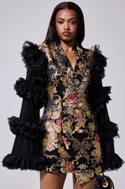 AKIRA Lory Printed Blazer Dress | Black | Size Large