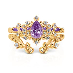 Jeulia Starry Purple Stone Pear Cut Gold Ring Set