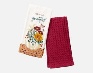 QE Home Cotton Tea Towels in Grateful (Set of 2), Scenic, White