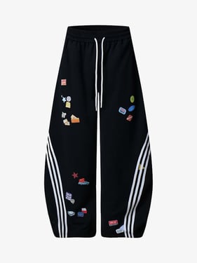 Street Patterned Striped Barrel Casual Pants - Black / 3XL