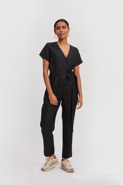 Cropped Wrap Jumpsuit - Black / 2XL