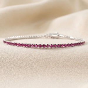 Ruby Gemstone Sterling Silver Tennis Bracelet