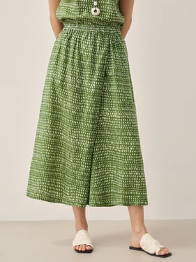 100% Linen Dot Skirt-Pants with Elastic Waist LUMI - Meadow Dot / XXL