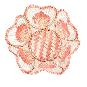 10" Floral Handwoven Iraca Bread Basket - Accented Borders / Blush Pink