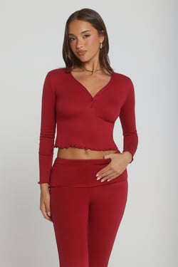 Fireside Moments Long Sleeve Pajama Top Wine