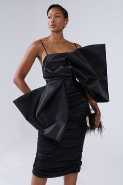 AKIRA One Of One Bow Midi Dress | Black | Size 2X