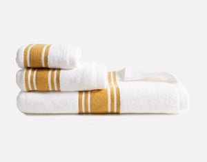 QE Home 3 in Piece Cotton Towel Set in White & Bronze, Geometric