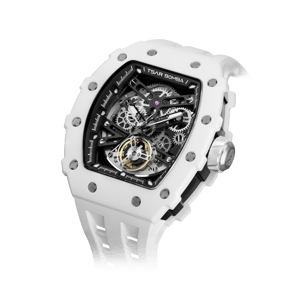 TSAR BOMBA Men's Luxury Ceramic Bezel Skeleton Mechanical Watch | White | Elementalal TB8208 | Sapphire Glass 50M Waterproof FKM Rubber Strap