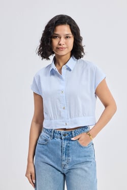 Oversized Crop Shirt in Classic Stripes - Linear Rhythm / XL