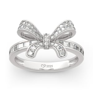 Jeulia Bowknot Design Round and Emerald Cut Sterling Silver Ring
