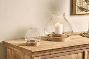 nkuku Naryla Mango Wood Lantern | Candles Holders & Lanterns | Small | Mango Wood & Glass