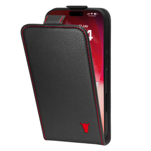 iPhone 17 Pro Leather Flip Case (MagSafe Charging) - Black with Red Detail