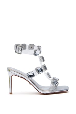 AKIRA Kauket Silver Diamond Embellished Sandal | Size 8