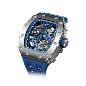 TSAR BOMBA Men's Automatic Watch | Silver Blue | Elemental TB8209A | 10ATM Waterproof | Japanese Mechanical Skeleton Movement | 316L Stainless Steel Tonneau Luxury Sport Watch