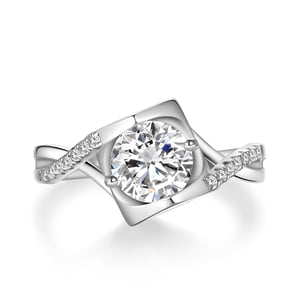 Jeulia Bypass Twist Round Cut Ring Sterling Silver