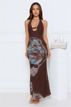 Vivi Halter Mesh Maxi Dress Brown