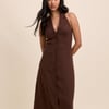 Brown Halterneck Midi Dress
