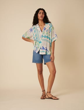 Cream Printed Relaxed Shirt