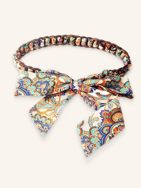 Vintage Blossom Bow Silk Scarf with Woven Belt OPHELIA - Green / One-Size