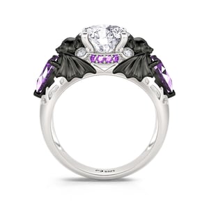 Jeulia Two Tone Black Bat Ring Sterling Silver Round Cut
