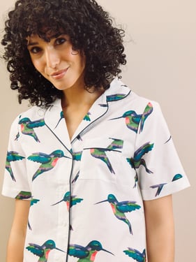 Womens Cotton Shortie Pyjamas White Hummingbird - 3XL / 22-24 / White